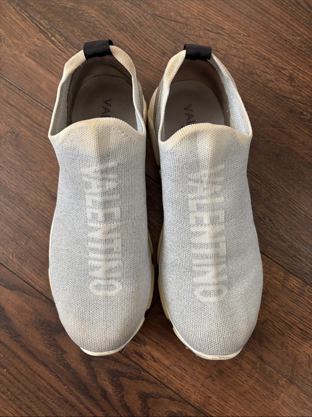 Mario Valentino Woman’s Off-White Knit Slip-On Sneakers